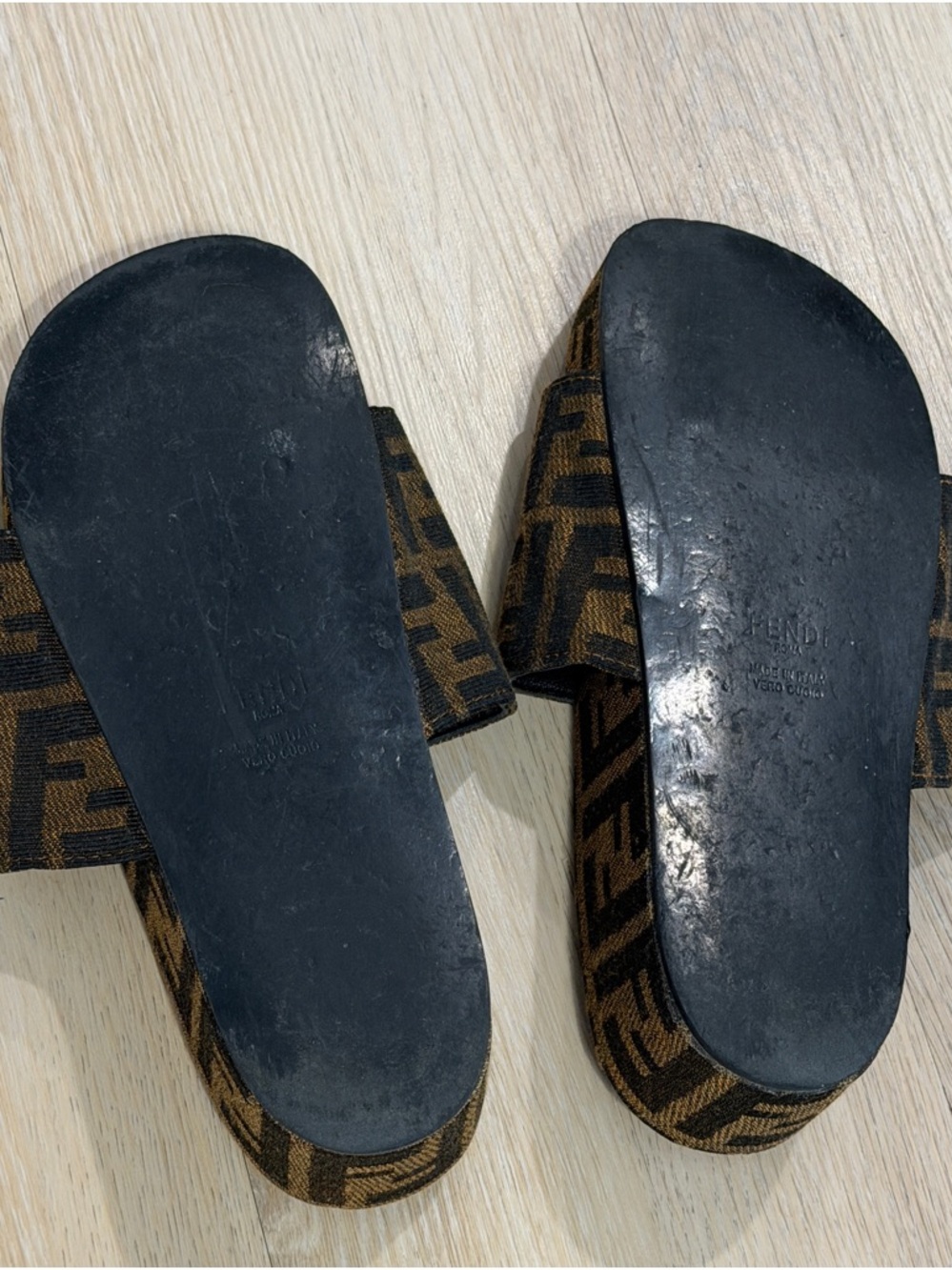 Fendi Zucca Jacquard Platform Slides in Brown & Black - Picture 7 of 8
